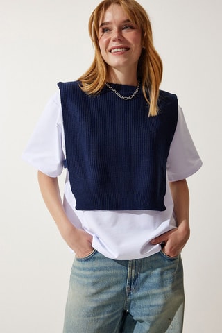 Top trompe-l’œil - Bleu marine