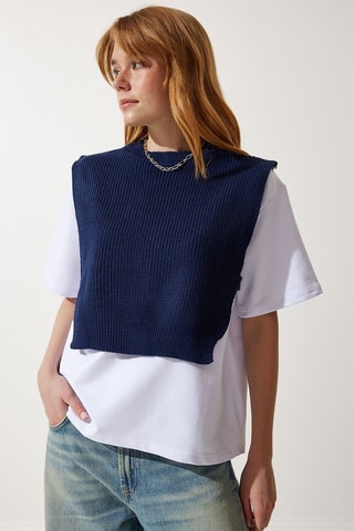 Top trompe-l’œil - Bleu marine
