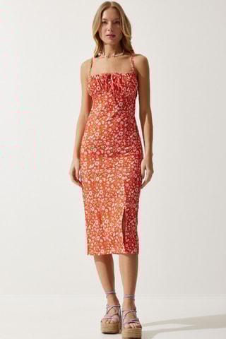 Midi-jurk - Oranje en Wit
