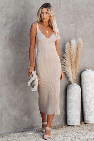 Nauwaansluitende Jurk - Beige