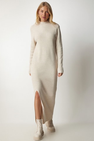Lange Wollen Jurk - Beige