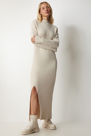 Lange Wollen Jurk - Beige