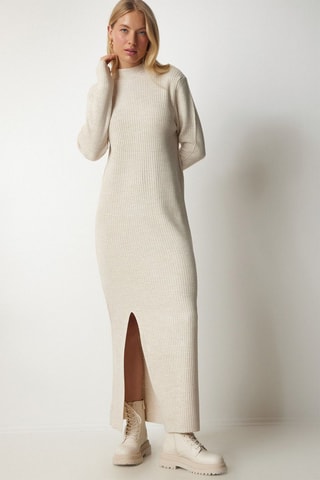 Lange Wollen Jurk - Beige