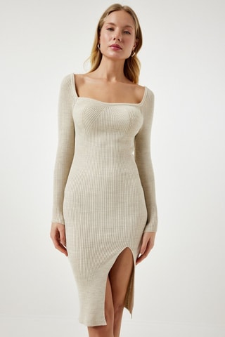 Nauwaansluitende Jurk - Beige