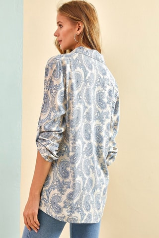 Blouse - Wit en Turquoise