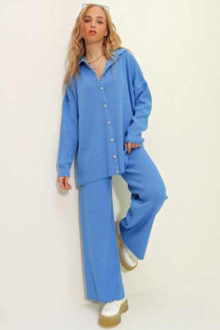 Broek Wide Legs en Vest - Blauw