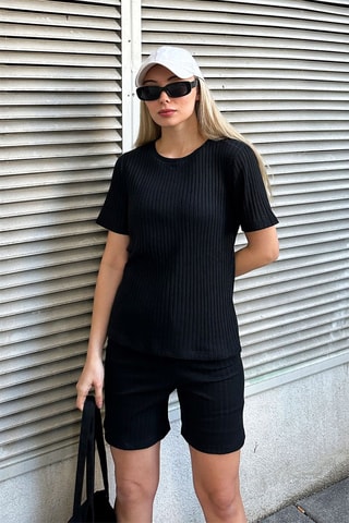 T-shirt en Short Hoge Taille - Zwart