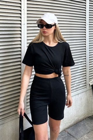 T-shirt en Short Hoge Taille - Zwart