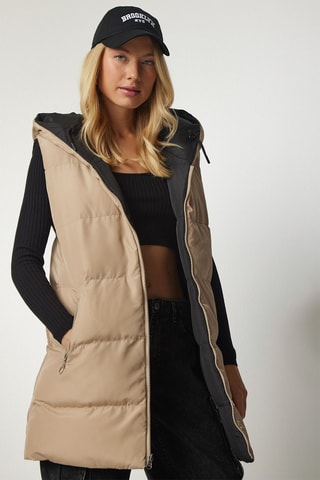 Lange Dubbelzijdige Bodywarmer - Beige en Zwart