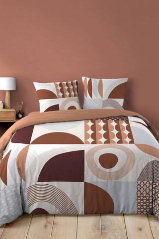 Parure de draps en coton Gemma - Terracotta et blanc