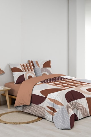 Parure de draps en coton Gemma - Terracotta et blanc