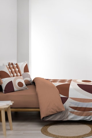 Parure de draps en coton Gemma - Terracotta et blanc