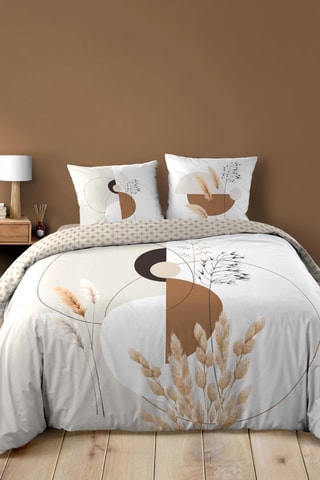 Parure de draps en coton Natacha - Beige et blanc