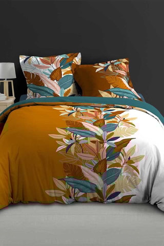 Parure de couette réversible en coton 78 fils/cm² Yucca - Camel et blanc