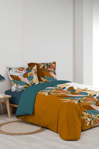 Parure de couette réversible en coton 78 fils/cm² Yucca - Camel et blanc