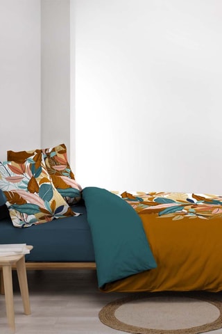 Parure de couette réversible en coton 78 fils/cm² Yucca - Camel et blanc
