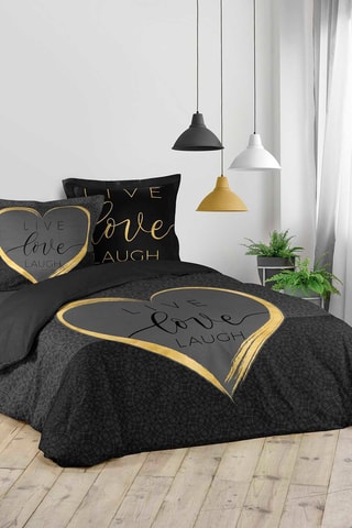 Parure de couette en coton 42 fils/cm² Crazy Love - Noir et doré