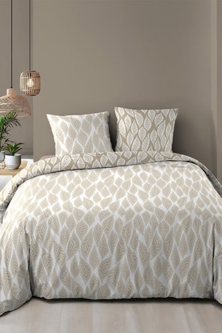 Parure de couette réversible en coton Mareva - Blanc et taupe