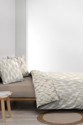 Parure de couette réversible en coton Mareva - Blanc et taupe