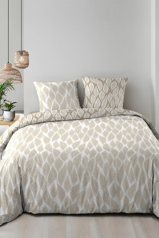 Parure de couette réversible en coton Mareva - Blanc et taupe