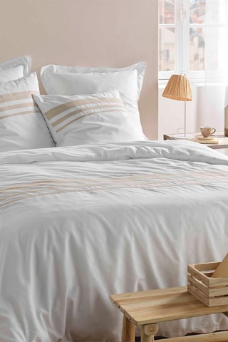 Parure de couette réversible en coton Margaux - Blanc et bronze