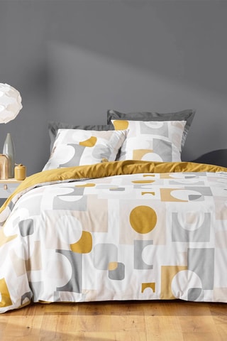 Parure de couette en polycoton 42 fils/cm² Geomelo - Gris et ocre