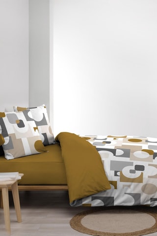 Parure de couette en polycoton 42 fils/cm² Geomelo - Gris et ocre