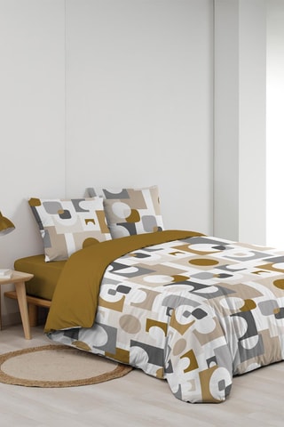 Parure de couette en polycoton 42 fils/cm² Geomelo - Gris et ocre