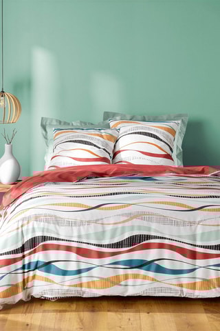 Parure de couette Vagueline - 42 fils/cm² - Rouge et jaune
