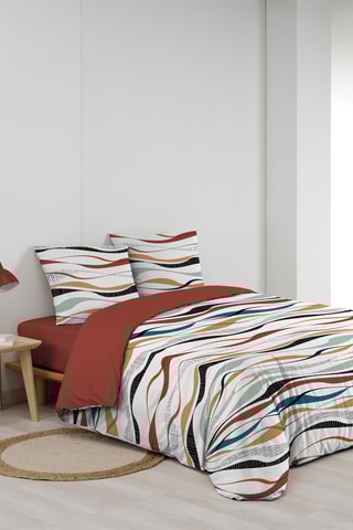 Parure de couette Vagueline - 42 fils/cm² - Rouge et jaune