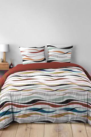 Parure de couette Vagueline - 42 fils/cm² - Rouge et jaune