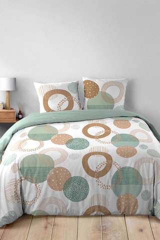 Parure de couette Lunabella en coton 42 fils/cm² - Blanc et marron