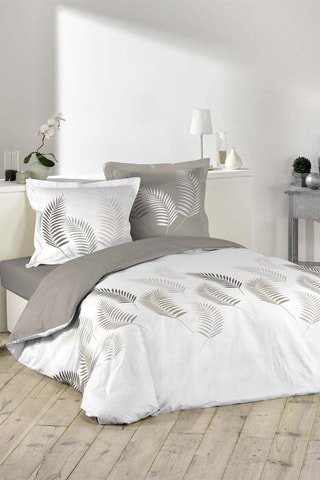 Parure de couette en coton 57 fils/cm² Goyave - Blanc et taupe