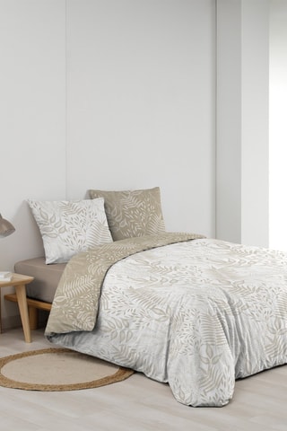 Parure de couette réversible en coton Cassia - Blanc et taupe