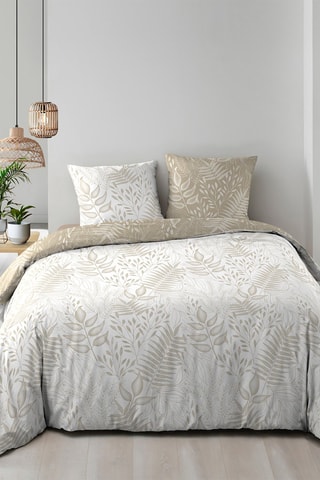 Parure de couette réversible en coton Cassia - Blanc et taupe