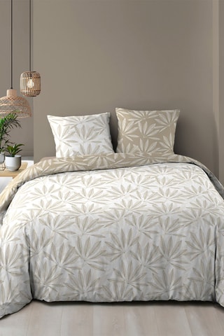 Parure de couette réversible en coton Malia - Blanc et taupe