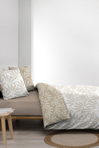 Parure de couette réversible en coton Malia - Blanc et taupe