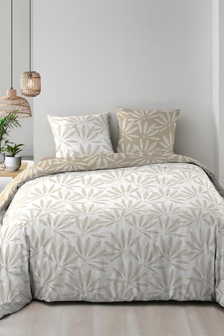 Parure de couette réversible en coton Malia - Blanc et taupe