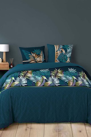 Parure de couette en coton - 42 fils/cm² Alianor - Bleu pétrole