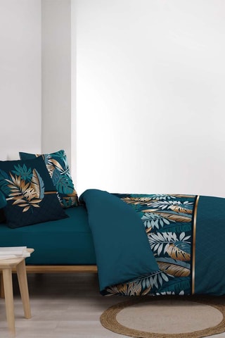 Parure de couette en coton - 42 fils/cm² Alianor - Bleu pétrole