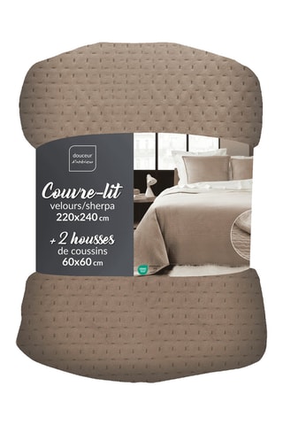 Couvre-lit et taies d'oreiller en velours Mylene - Marron