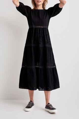 Midi-jurk met Engelse Borduursels Brady - Zwart