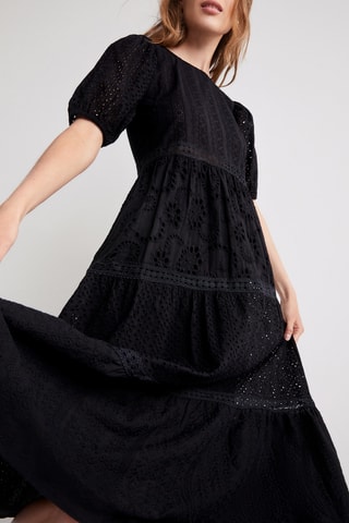 Midi-jurk met Engelse Borduursels Brady - Zwart