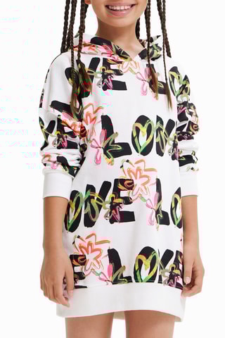 Sweaterjurk regular met Capuchon - Wit