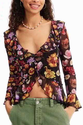 Blouse met ruches - Bruin