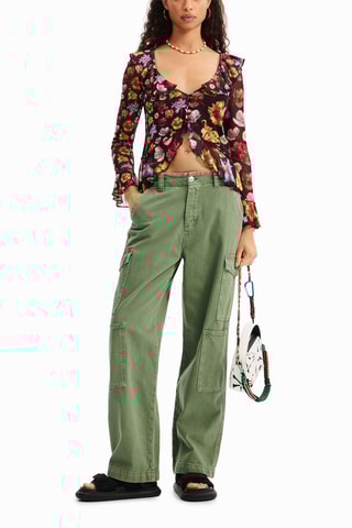 Blouse met ruches - Bruin