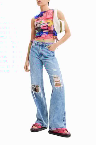 T-shirt Slim Fit - Blauw en Roze