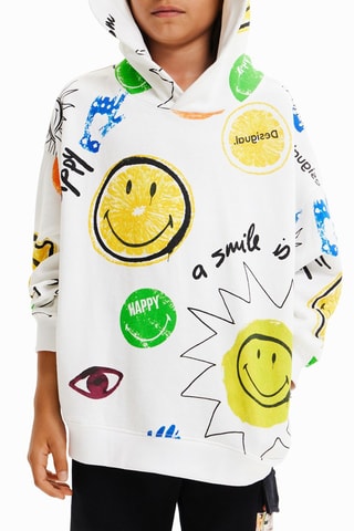 Sweater regular met capuchon - Wit