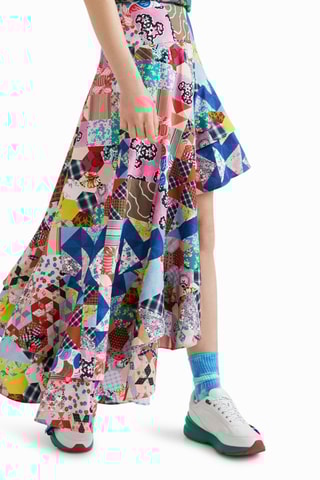 Asymmetrische Rok Hoge Taille - Roze en Petrolblauw