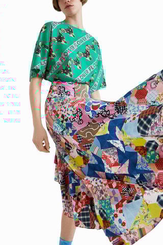 Asymmetrische Rok Hoge Taille - Roze en Petrolblauw